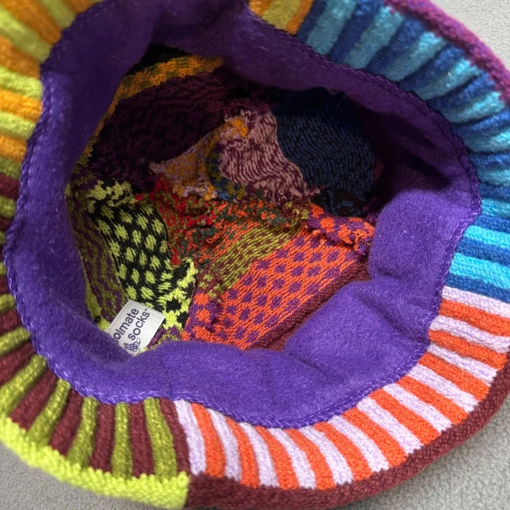 Solmate Socks Multi‎ Color Knit Patchwork Bucket Hat OS Boho Recycled Cotton